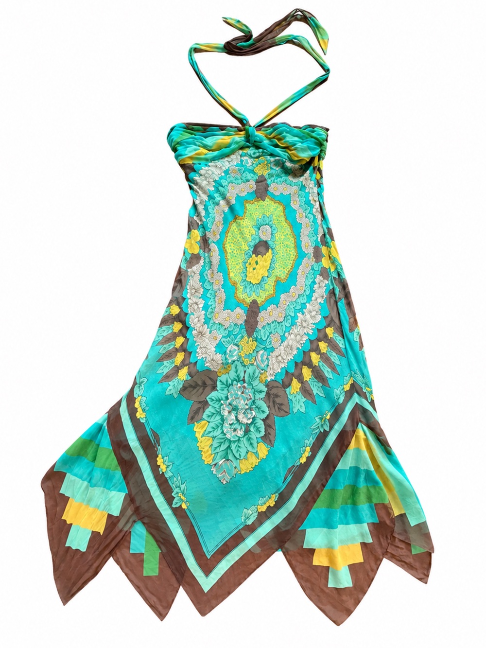 VINTAGE BCBGMAXAZRIA Y2K Boho Two-Piece Silk Scarf Dress & Matching Cape/Overlay